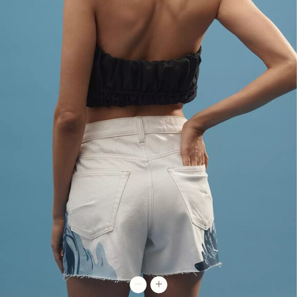 NWT Anthropologie The Devon Denim Shorts by Pilcro: Wave Print Edition - Picture 3 of 3